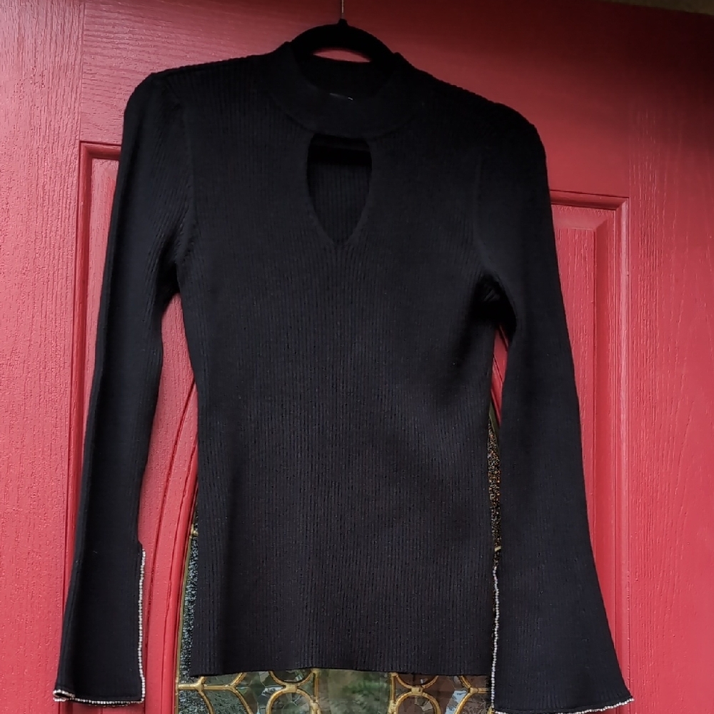 INC International Concepts Dark Knit Sweater With Silver Trim
